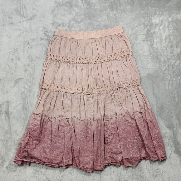 Nine West Dresses & Skirts - Vintage Nine West Skirt Womens L Pink Paisley Peasant Tiered Lace Boho Cotton